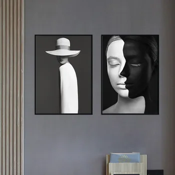 Črno in belo art ženska plakat platno slikarstvo sodobno minimalistično dekoracijo doma slikarstvo, dnevna soba, spalnica steno sliko