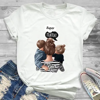 2019 Ženske Majica Super Mama, Super Ženski Mati Risanka Moda za Ženske Ženska Kratek Rokav T T-shirt Grafiko, ki je Natisnjena na Vrhu Tshirt