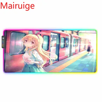 Mairuige Metro Vlak Anime Dekle Mouse Pad RGB Gaming MousePad za Igralca, LED Osvetlitev PC Predvajalnik Osvetlitev Mouse Pad